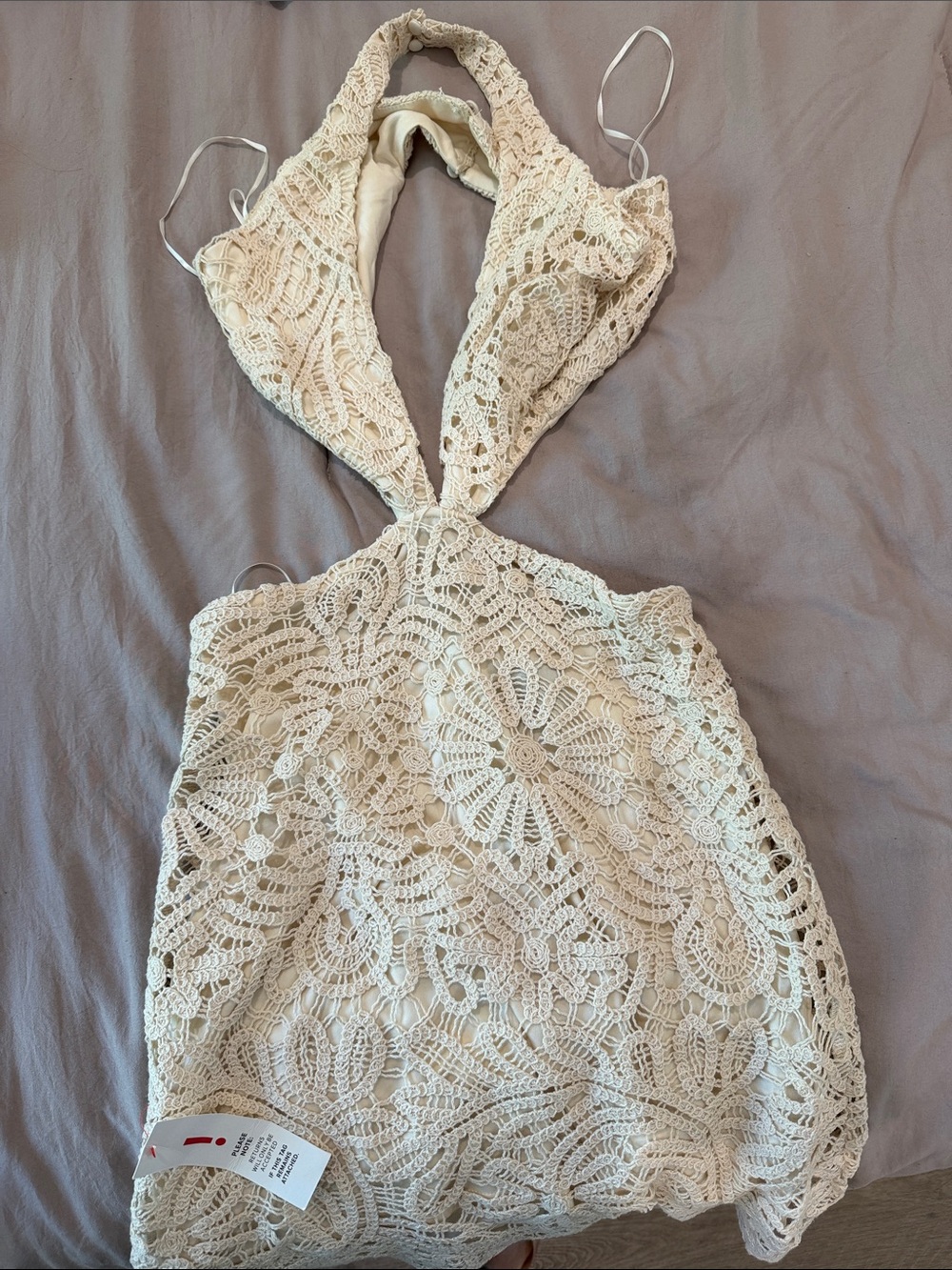 Bardot Cream Crochet Backless Halter Dress